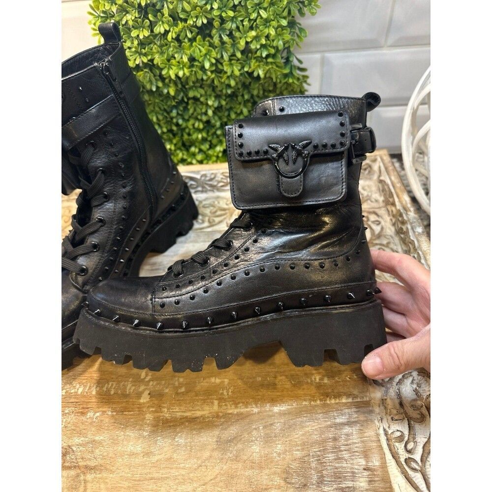 PINKO Combat Ankle Boots Women's Black Size 36 - Picture 7 of 11
